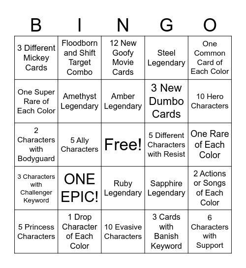 Lorcana Set 9 Release Bingo Card