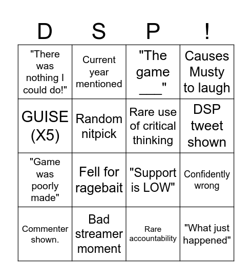 DSP bingo Card