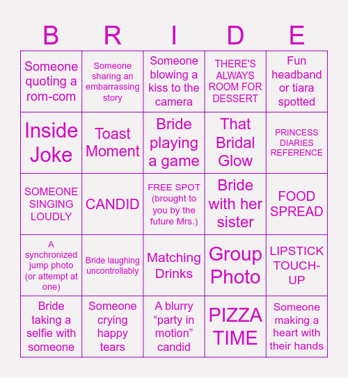 Photo Scavenger Hunt (Bachelorette Edition) Bingo Card