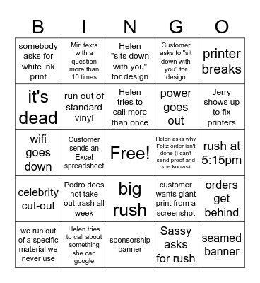 Vacation Bingo Card