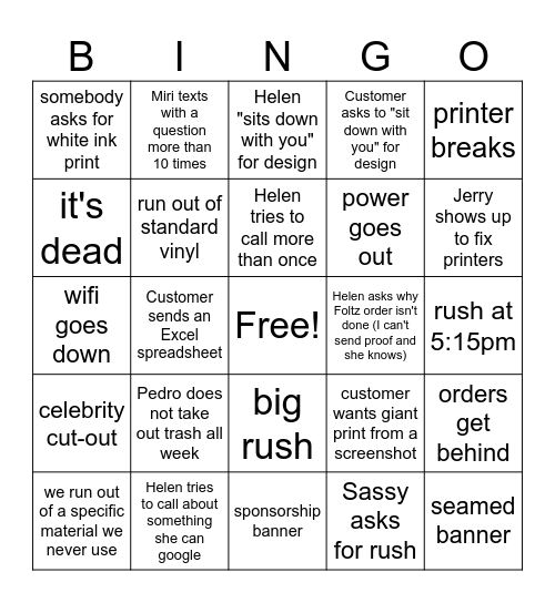 Vacation Bingo Card
