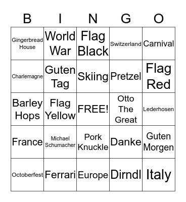 Germany Bingo Card