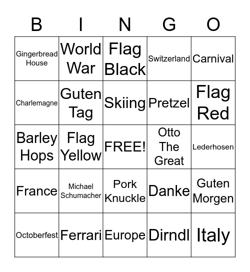 Germany Bingo Card
