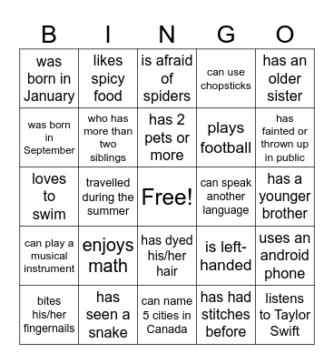 Human Bingo Card