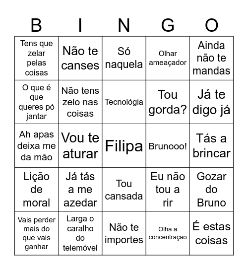 Filipa Bingo Card