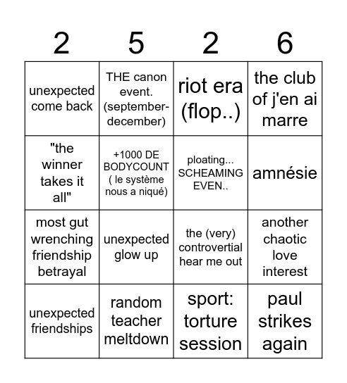OUR SENIOR YEAR Bingo Card