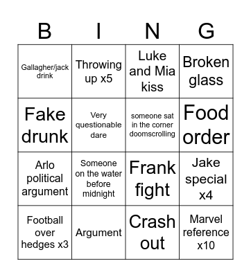 Party Bingo Card