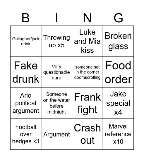 Party Bingo Card