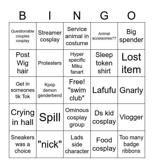 Matsuricon Bingo Card