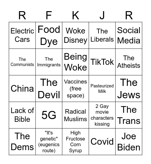 Reason for Autism Bingo Card