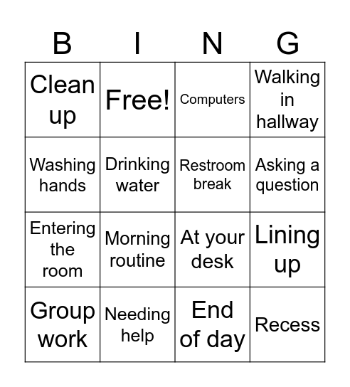 Back to School Routines Bingo! Bingo Card