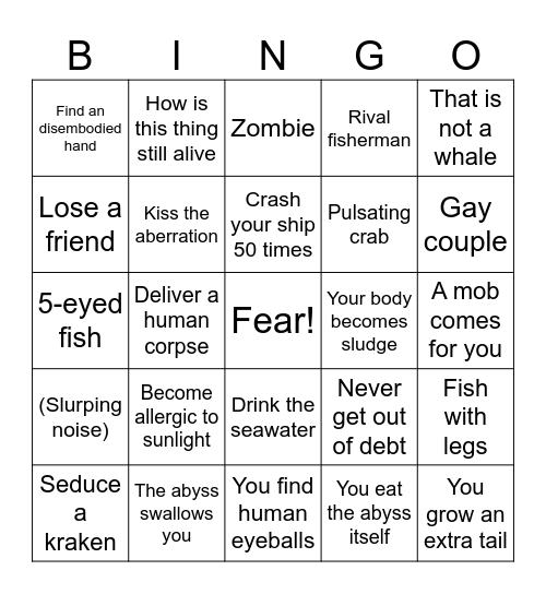 Dredge Bingo Card