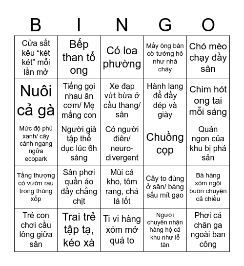 khu tập thể bingo Card