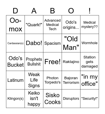 DS9: The Bingo Card Bingo Card