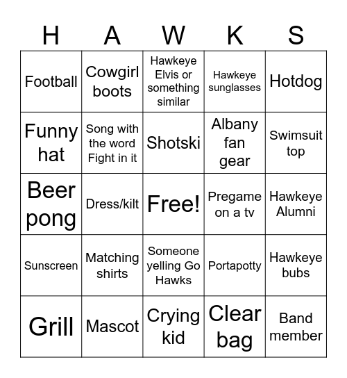 Hawkeye tailgate Bingo Card
