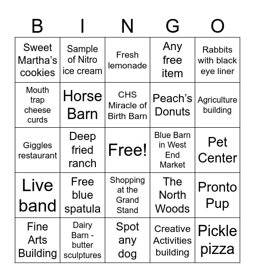 Minnesota State Fair Bingo Card