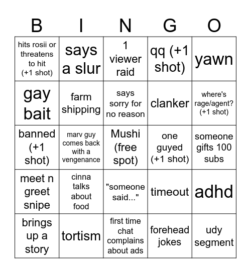 mod bingo drunk Bingo Card