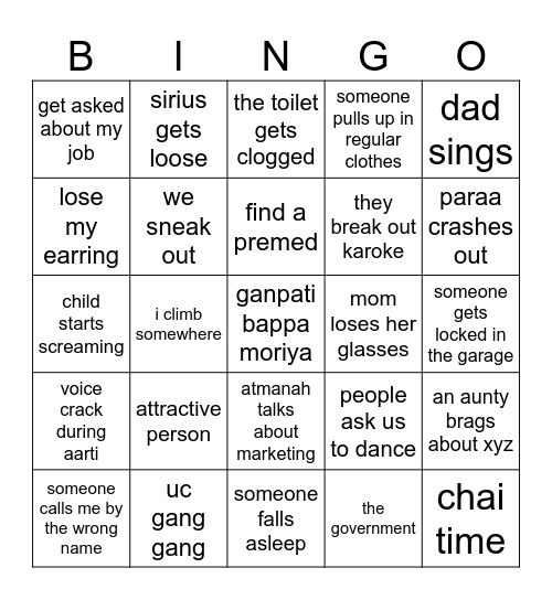 ganesha pooja Bingo Card