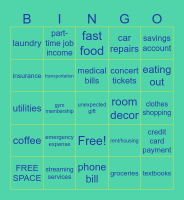 BUDGET BINGO Card