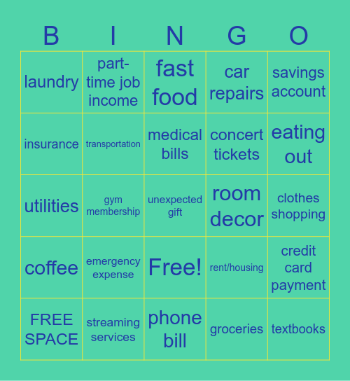 BUDGET BINGO Card