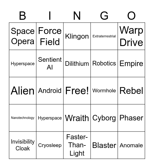 Sci Fi Bingo Card