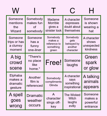 Wicked Movie Bingo Card