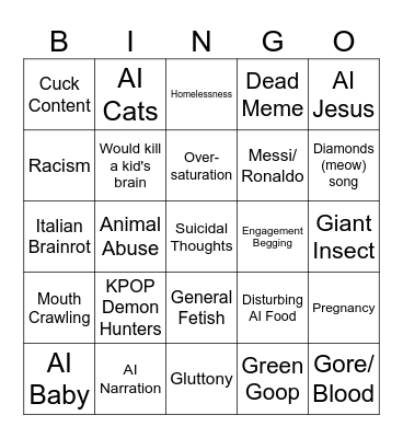 Youtube Shorts AI Bingo Card