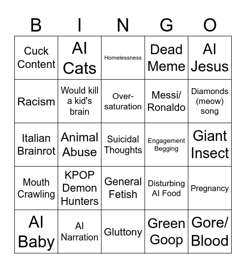Youtube Shorts AI Bingo Card