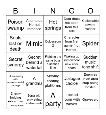 Silksong Bingo Card