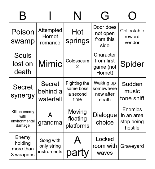 Silksong Bingo Card