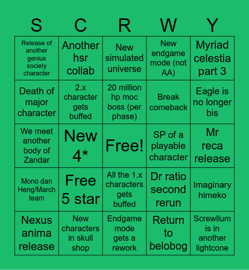 Screwllum bingo Card