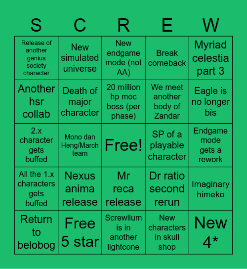 Screwllum bingo Card