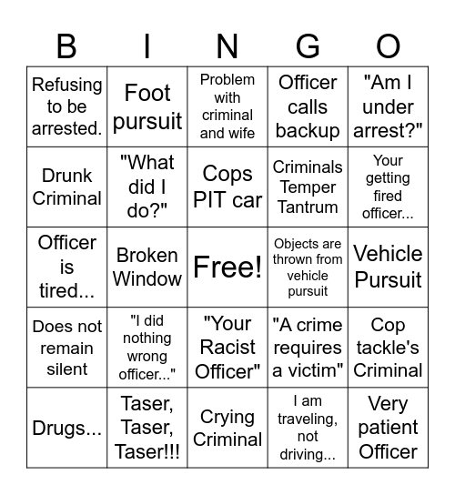 Live PD Bingo!!! Bingo Card