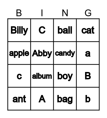 Letter Bingo Card