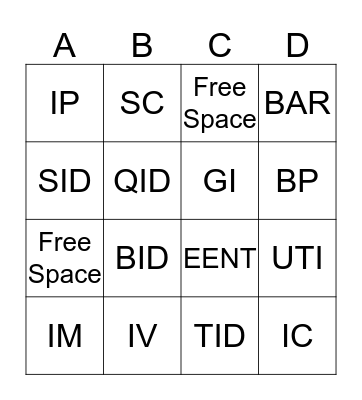 Veterinary Terms Bingo Card