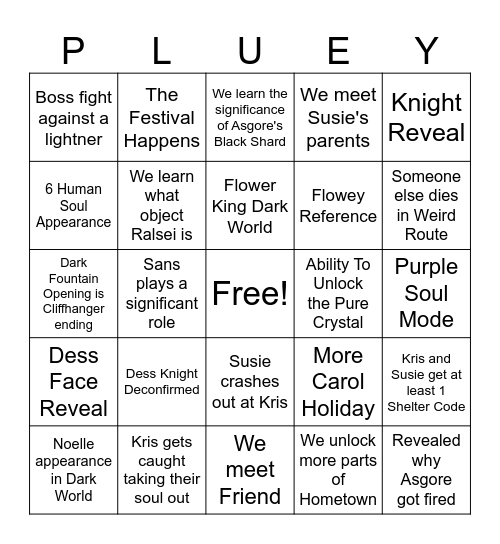 Deltarune Chapter 5 Bingo Card