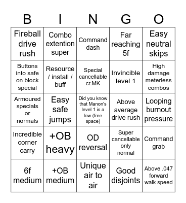 Street Fighter 6 Character Strengths Bingo Card