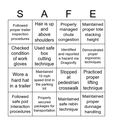 Safe to Go Bingo Card
