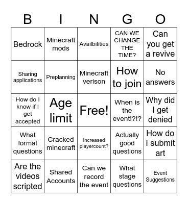 Question Bingo Card