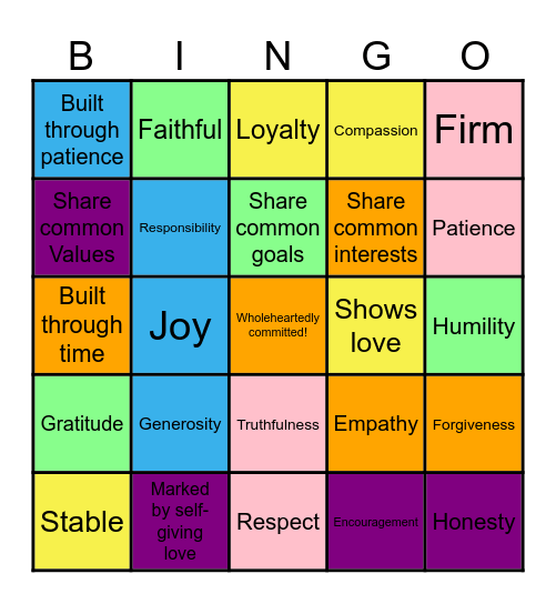 Christian Friendship Card Bingo Card