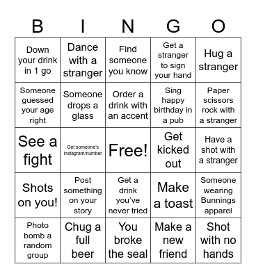 Pub Bingo! Bingo Card