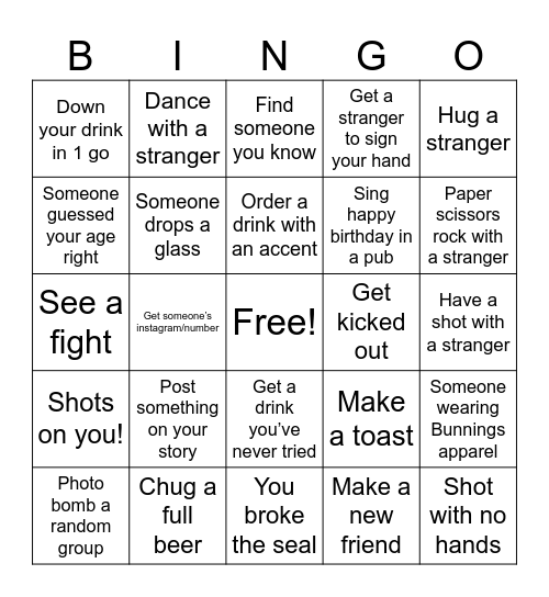 Pub Bingo! Bingo Card
