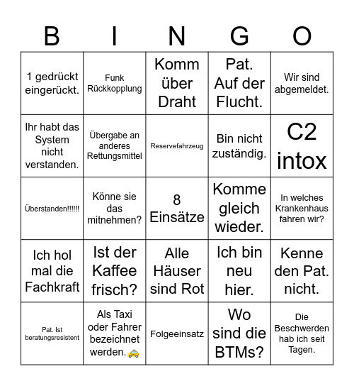 Ultimatives Rettungsdienst Bingo Card