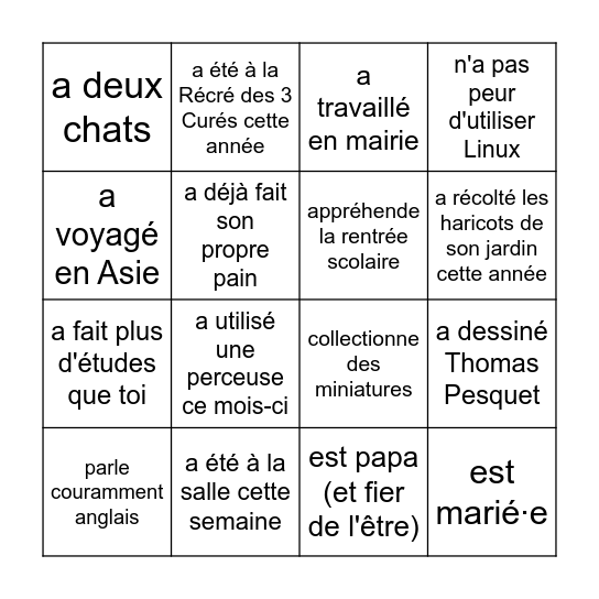 Nomme quelqu'un qui... Bingo Card