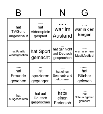 Sommerferien Bingo Card
