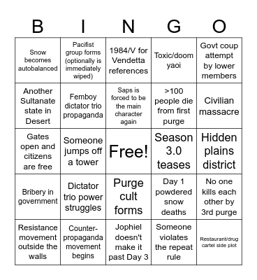 Ish State Season 2.7 Bingo Card