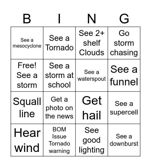 AU storm season Bingo Card