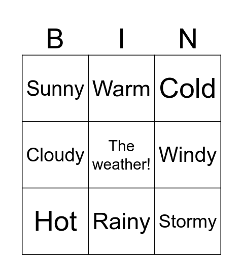 The weather Bingo Card