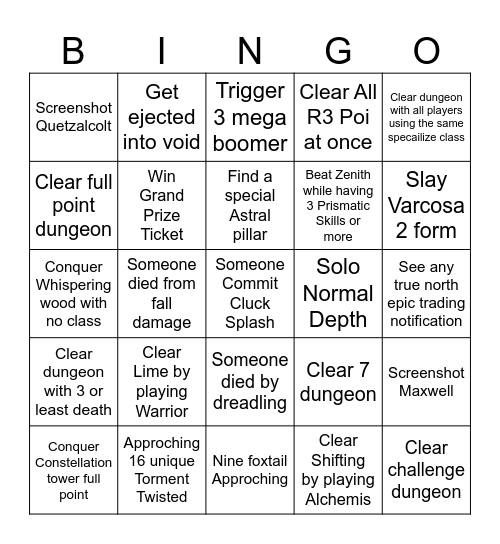 Monumenta Bingo Challenge Bingo Card