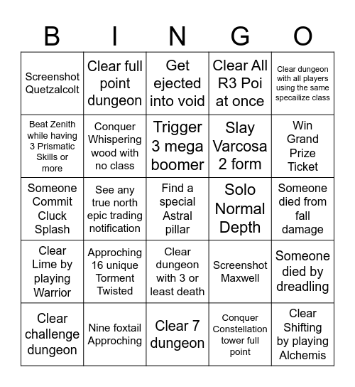 Monumenta Bingo Challenge Bingo Card